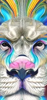 Vibrant abstract lion face art in vivid colors.