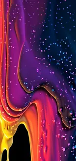 Vibrant abstract liquid art wallpaper with flowing colors and speckles.