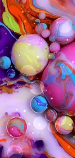 Colorful abstract liquid art with vibrant patterns and 3D bubbles.