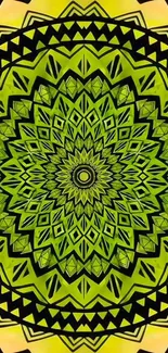 Vibrant lime green mandala with intricate patterns.