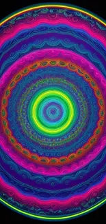 Vibrant abstract mandala art with neon colors and intricate patterns.