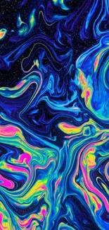 Vibrant abstract marble wallpaper with neon swirls