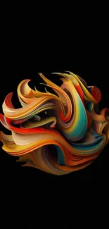 Vibrant 3D abstract art on black background.