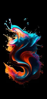 Vibrant abstract mobile wallpaper with colorful swirls on black background.