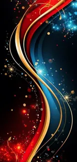 Colorful abstract wallpaper with vibrant lines and sparkles on a dark background.