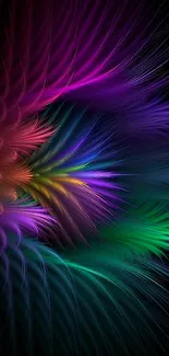 Vibrant abstract wallpaper with rainbow colors and intricate patterns on black background.