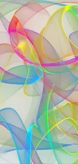 Vibrant abstract mobile wallpaper with colorful swirling ribbons.