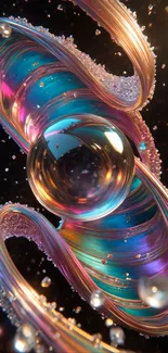 Abstract colorful swirl with bubbles wallpaper.