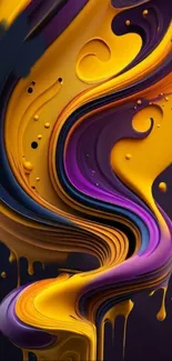 Vibrant abstract wallpaper with yellow and purple swirls.