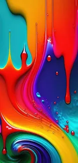 Vibrant abstract colorful paint drips wallpaper with red dominance.