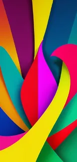 Vibrant abstract wallpaper with colorful swirls and dynamic shapes.