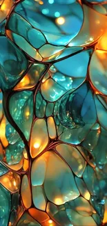 Abstract wallpaper with teal and orange colors, featuring fluid design.