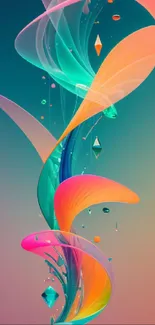 Vibrant abstract wallpaper with colorful swirls and geometric shapes on mobile.