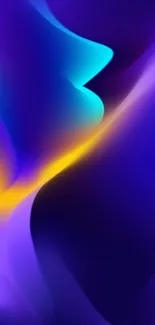 Dynamic purple and blue abstract wallpaper with a yellow glow.