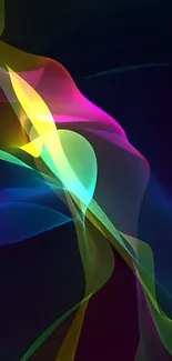 Colorful abstract neon waves on a black background.