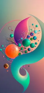 Vibrant abstract wallpaper with colorful spheres and flowing shapes.