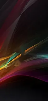 Abstract wallpaper with vibrant lines and dynamic colors on black background.