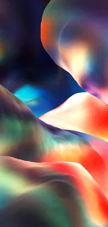 Vibrant abstract wallpaper with a blend of multicolored flowing shapes.