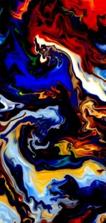 Vibrant abstract wallpaper with swirls of red, blue, yellow, and white.