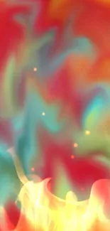 Vibrant abstract mobile wallpaper with swirling colors.