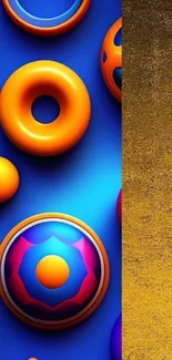 Bold abstract mobile wallpaper with circles in blue, orange, and gold.