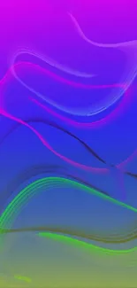 Colorful neon swirls on a purple gradient mobile wallpaper.