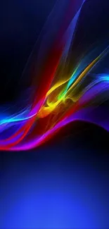 Colorful abstract light waves on a dark background mobile wallpaper.