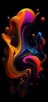 Vibrant abstract wallpaper with neon colors on black background.