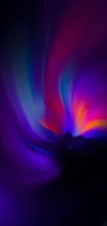 Vibrant abstract wallpaper with neon swirls on a purple background.