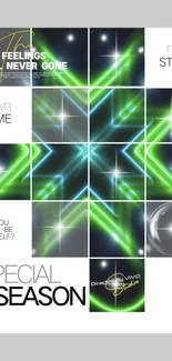 Vibrant abstract mobile wallpaper with green and blue star patterns.