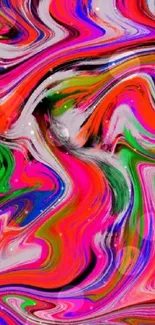 Vibrant abstract wallpaper with red, pink, and green swirls.