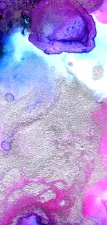 Vibrant abstract mobile wallpaper with pink, purple, and blue paint splashes.