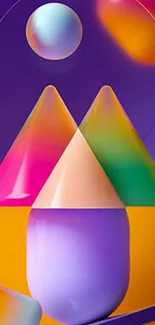 Colorful geometric shapes with purple background.