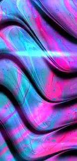 Vibrant pink and blue abstract curves wallpaper.