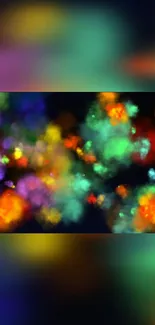 Vibrant abstract wallpaper with neon colors and dark blue background.