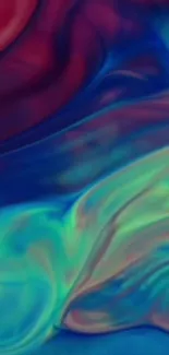 Vibrant abstract wallpaper with swirling blue, green, and red waves.