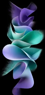 Vibrant abstract mobile wallpaper with purple and teal gradients on black background.