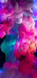 Colorful abstract ink design in purple, pink, and blue hues on mobile wallpaper.