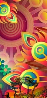 Vibrant abstract wallpaper with swirling colorful patterns.