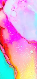 Vibrant abstract wallpaper with pink, blue, and yellow hues.