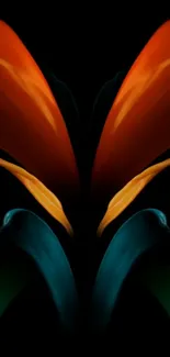 Abstract mobile wallpaper with orange and teal splashes on black background.