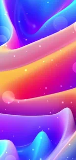 Vibrant abstract wallpaper with colorful fluid shapes and glowing bubbles.