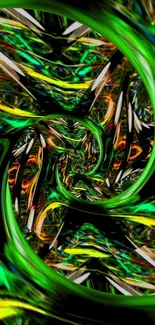 Vibrant green abstract wallpaper with swirling patterns.