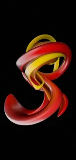 Dynamic red and yellow abstract swirl on black background.