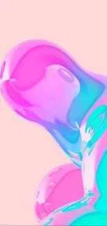 Vibrant abstract 3D shapes with colorful gradients against pink background.