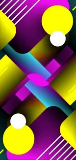 Vibrant abstract wallpaper with neon geometric shapes.