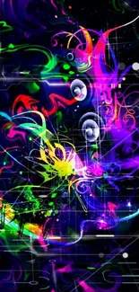 Vibrant abstract mobile wallpaper with neon colors.