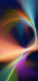 Vibrant abstract light waves create a dynamic swirl.