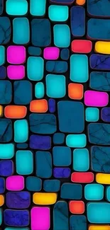 Colorful abstract mosaic wallpaper with vibrant geometric shapes.