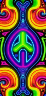 Vibrant neon abstract wallpaper design with colorful psychedelic swirls.